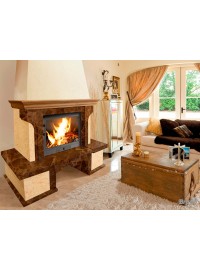 Камінне облицювання Браво Сафо кутове матеріал Giallo Atlantide + Emperador Dark