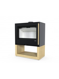 Сталева піч Defro Home CUBEN S з дерев'яною підставкою