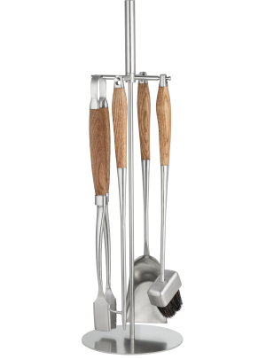 Набір для каміна на підставці з нержавіючої сталі з дубовими ручками Hansa