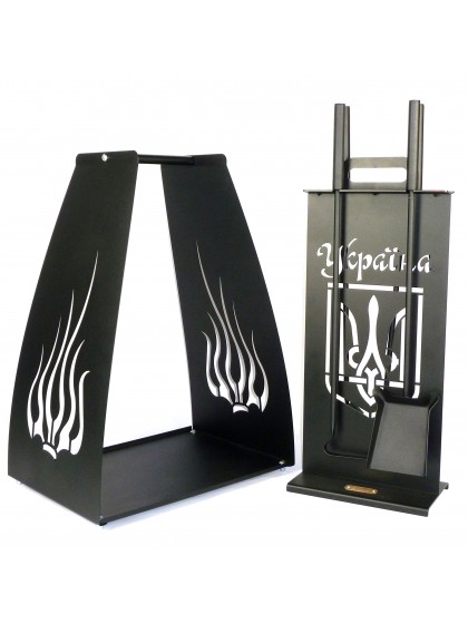Набір для каміна "Україна" з корзиною для дров "Полум'я"