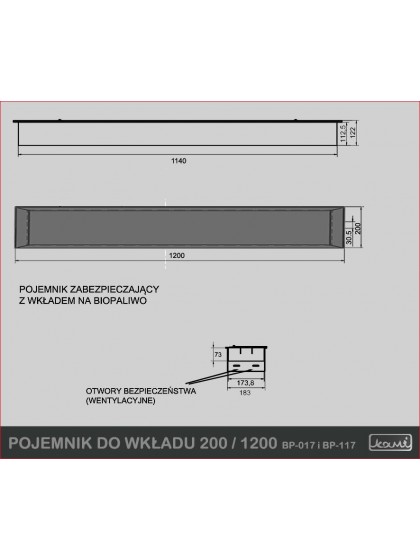 Контейнер для пальника Kami 200×1200